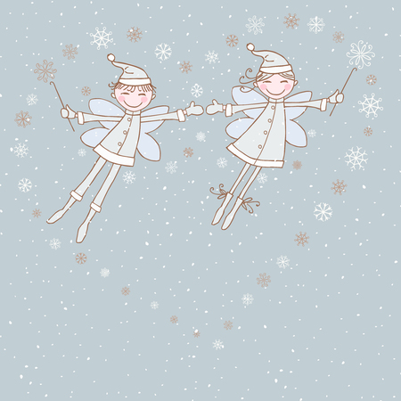 The vector image of the flying winter elves.のイラスト素材