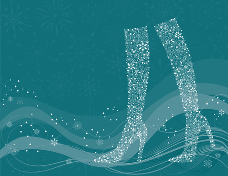The vector background with the snowflakes in shape of the female boots.のイラスト素材