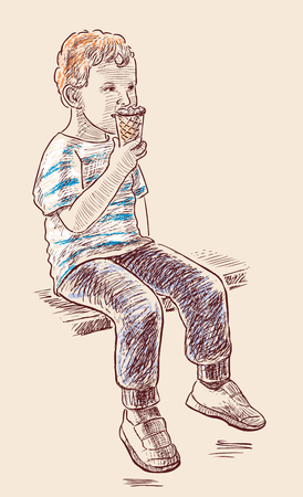 Vector illustration of a little boy eats ice creamのイラスト素材