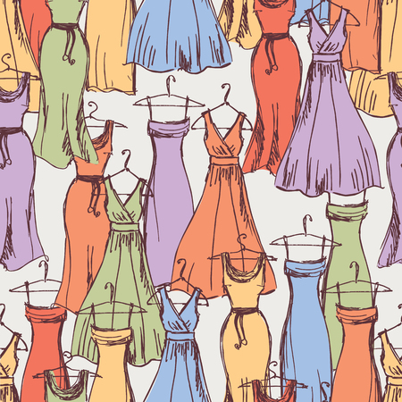 Vector pattern of the female dresses sketches. のイラスト素材