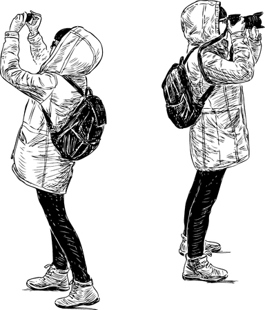 A girl tourist comes picturesのイラスト素材