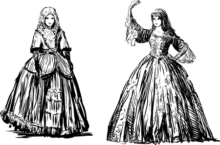 The ladies in the historical costumes of the 18th centuryのイラスト素材