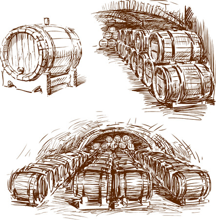 The sketches of the wine barrelsのイラスト素材