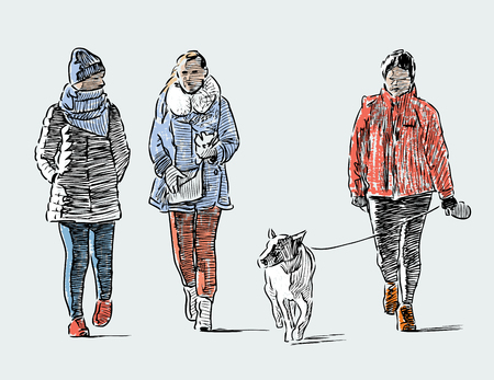 Sketch of the casual towns pedestriansのイラスト素材