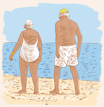 The elderly spouses on the beachのイラスト素材
