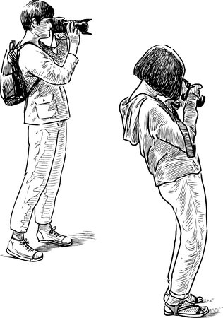 The young people taking the picturesのイラスト素材