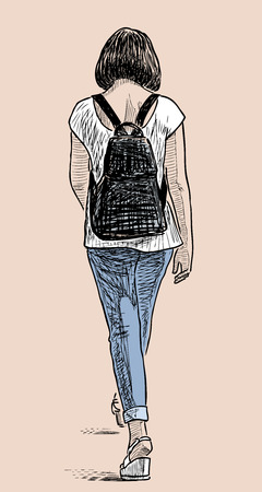 A casual towns girl walks in the cityのイラスト素材