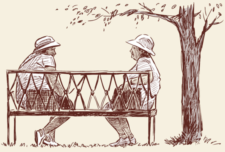 Elderly women rest in the parkのイラスト素材