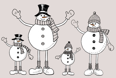 Happy Snowmen in Christmas timeのイラスト素材