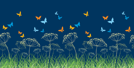 Butterflies on the night meadowのイラスト素材