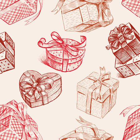 Seamless background of various gift boxesのイラスト素材