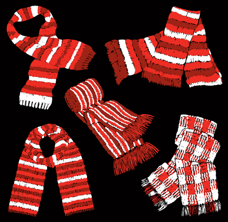 Set of the wool knitted scarvesのイラスト素材