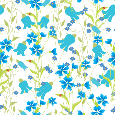 pattern of bluebells and cornflowersのイラスト素材