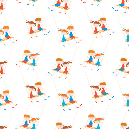 Pattern of the cheerful kids on the swingsのイラスト素材