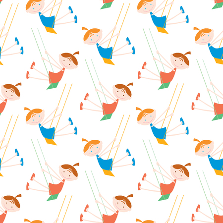 Seamless background of the little girls on the swingsのイラスト素材
