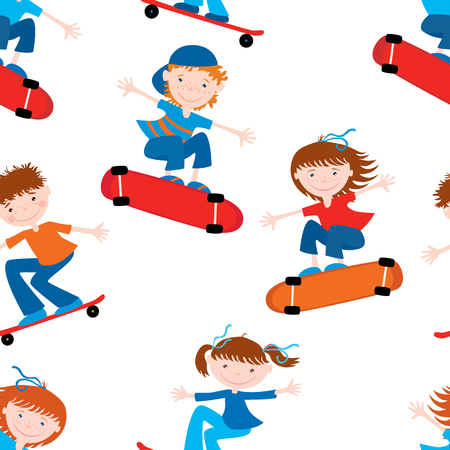 Background of cheerful kids on skateboardsのイラスト素材