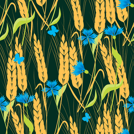 Background of cornflowers and ripe wheatのイラスト素材