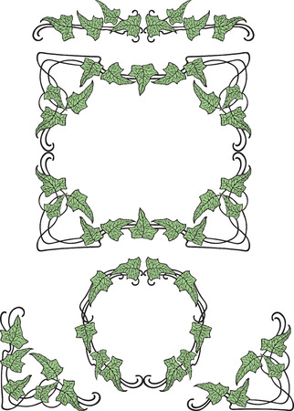 Vector image of decorative vine in shape of a variety of framesのイラスト素材