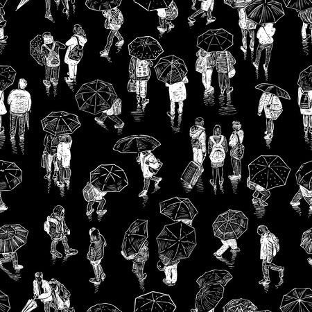 Seamless background of city dwellers sketchesのイラスト素材