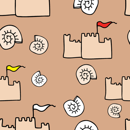 Vector background of sand castles and seashellsのイラスト素材