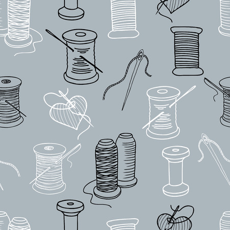 Seamless background of spools of threads and needlesのイラスト素材