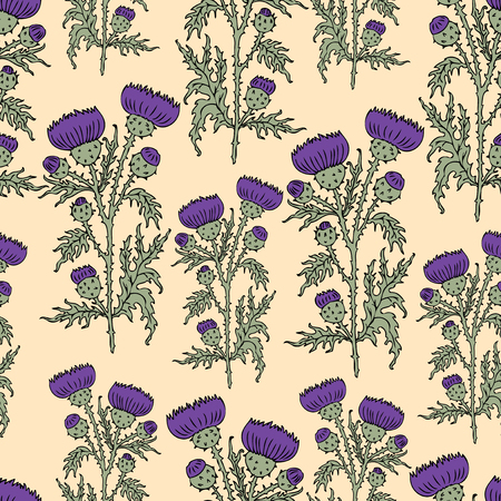 Seamless background of the flowering thistlesのイラスト素材