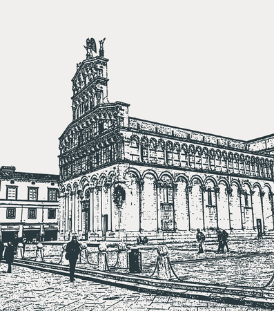 Medieval Cathedral of San Michele in Foro in Lucca, Tuscany, Italyのイラスト素材