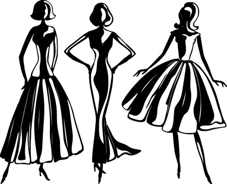 Female silhouettes in evening dressesのイラスト素材
