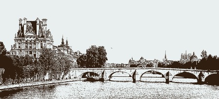 Vector image of a Seine in Paris, Franceのイラスト素材