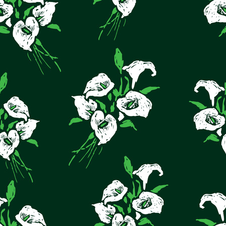 Seamless background of bouquets of white callasのイラスト素材