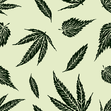 Vector background of leaves of different plantsのイラスト素材