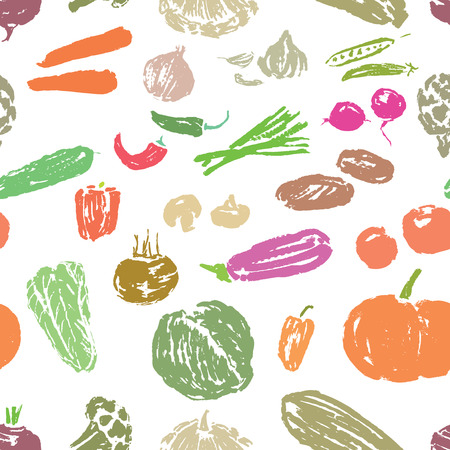 Seamless background of sketches of various vegetablesのイラスト素材