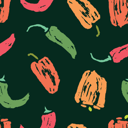 Seamless background of various peppers sketchesのイラスト素材