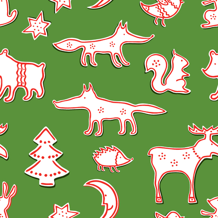Seamless pattern of cartoon forest animalsのイラスト素材