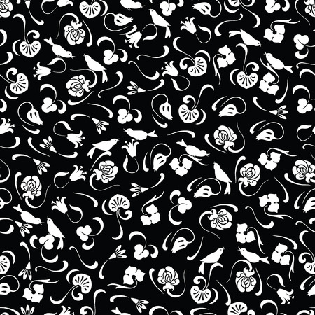 seamless pattern of stylized birds and flowersのイラスト素材