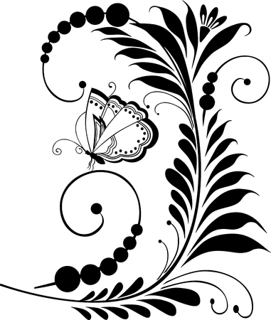 Vector image of decorative flower and butterflyのイラスト素材