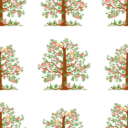 Seamless pattern of apple trees with ripe applesのイラスト素材