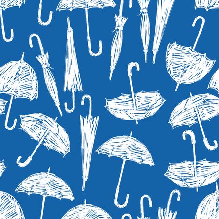 Seamless pattern of umbrellas sketchesのイラスト素材
