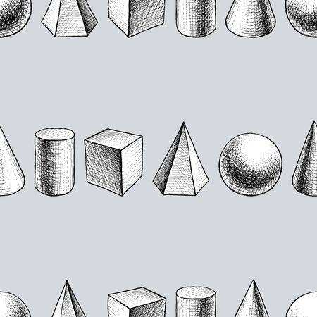 Seamless pattern of sketches various geometrical figuresのイラスト素材
