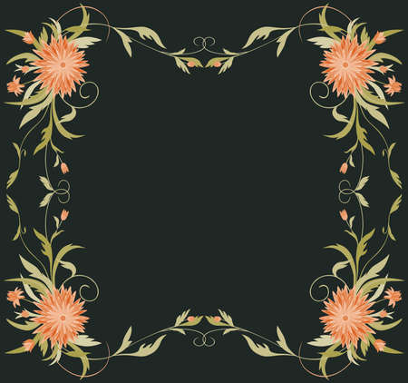 Vector greeting card with floral frame from decorative asters with buds and tendrilsのイラスト素材