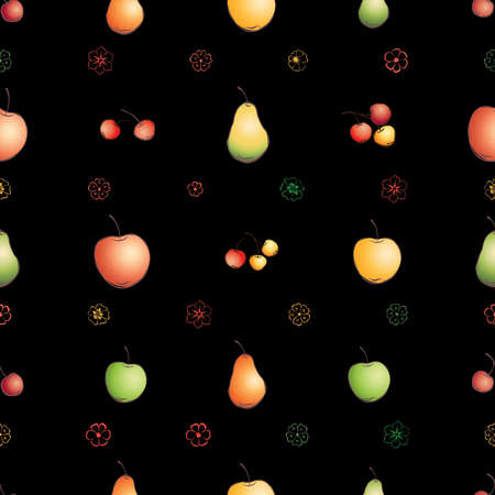 Seamless background of ripe apples,pears and cherries