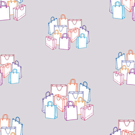 Seamless background of various drawn shopping bagsのイラスト素材