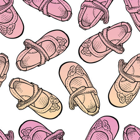 Seamless background of drawn shoes for little girlsのイラスト素材