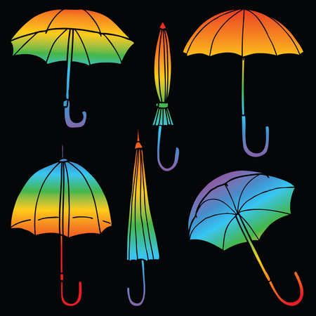 Vector image of silhouettes various colorful umbrellasのイラスト素材