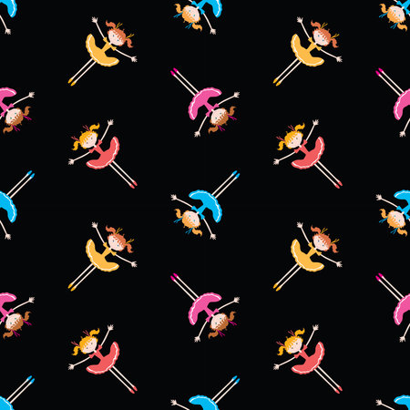 Seamless pattern of joyful cartoon little girlsのイラスト素材