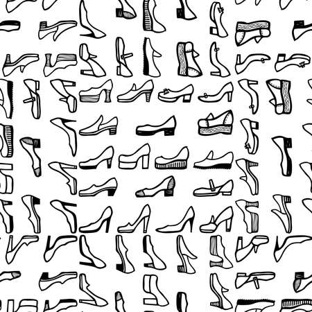 Seamless pattern of outlines various models female shoesのイラスト素材