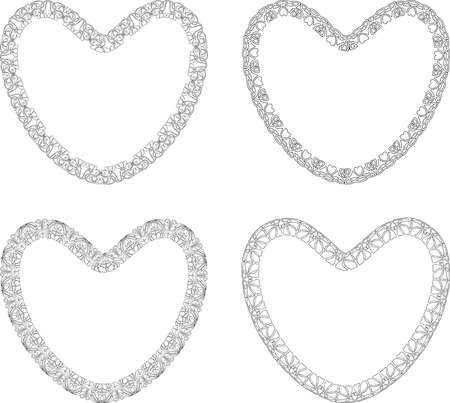 Set of outlines decorative heart shapes in art nouveau styleのイラスト素材