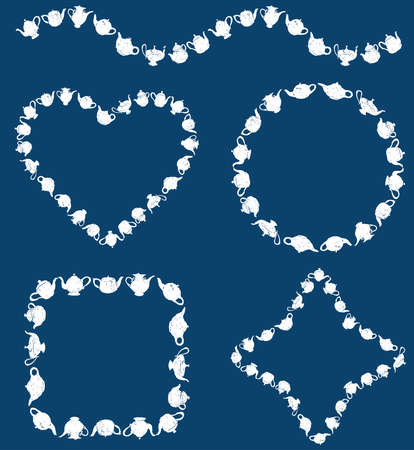 Decorative borders from silhouettes various drawn tea potsのイラスト素材