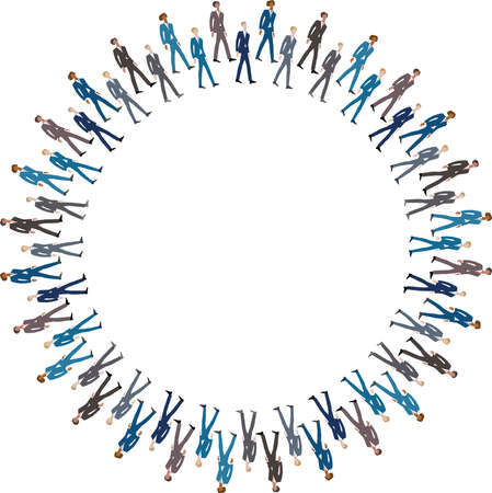 Round vector border from sketches striding young people in business suitsのイラスト素材