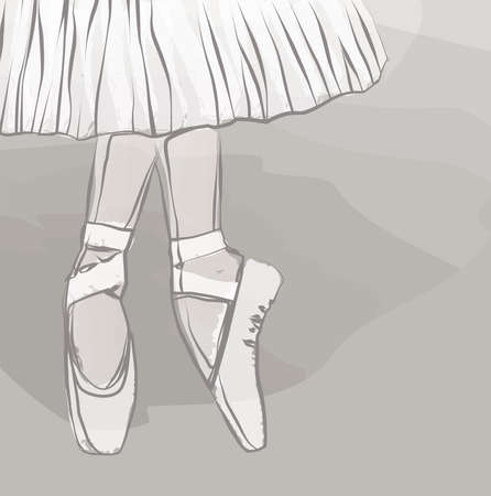 Vector watercolor brush drawing of feet of dancing ballerina in pointe shoesのイラスト素材